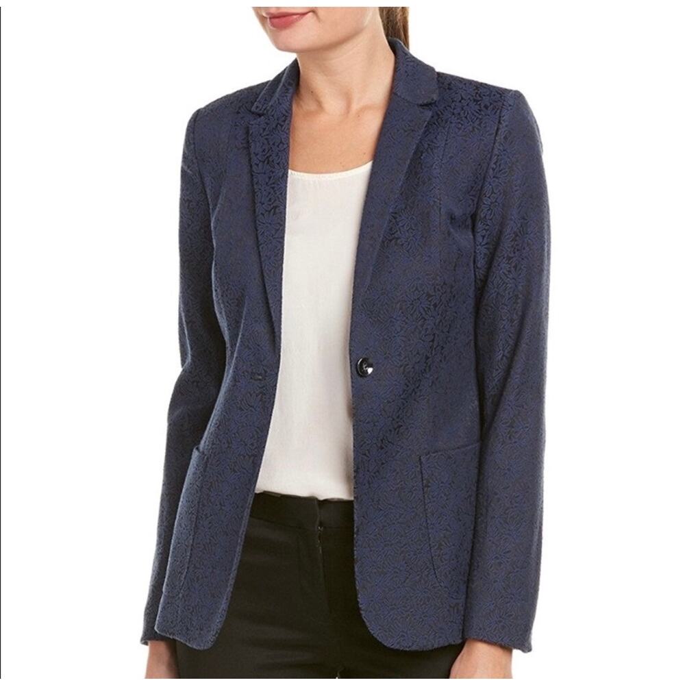 T Tahari Women’s Single Button Blue Floral Textured Blazer-Size 6
